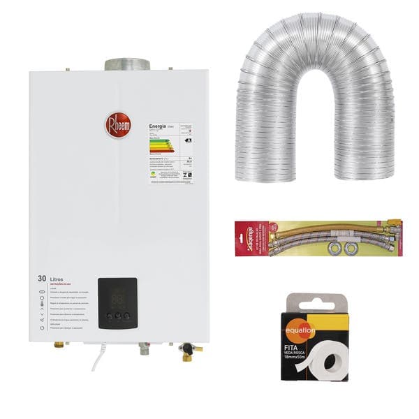 Aquecedor a Gás com Kit Instalação Rheem 30 GN