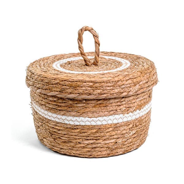 Cesto Fibra Natural e Branco Marajó 13x21 cm Alluria