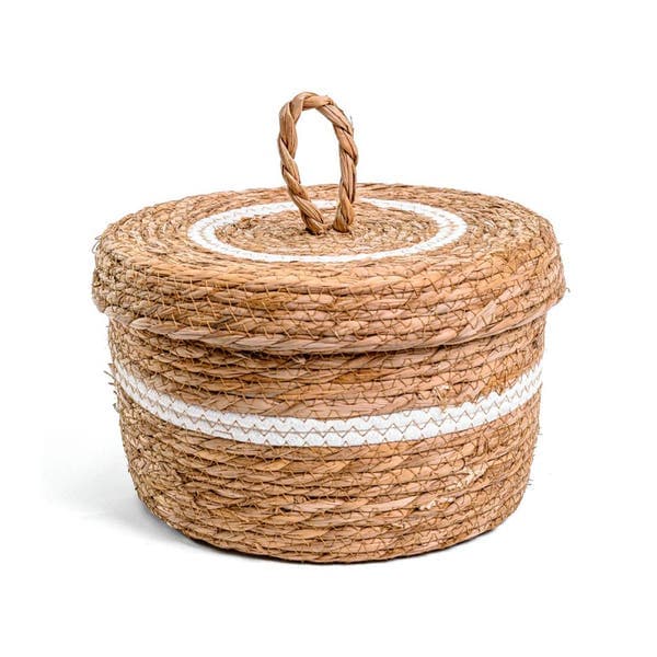 Cesto Fibra Natural e Branco Marajó 16x26 cm Alluria