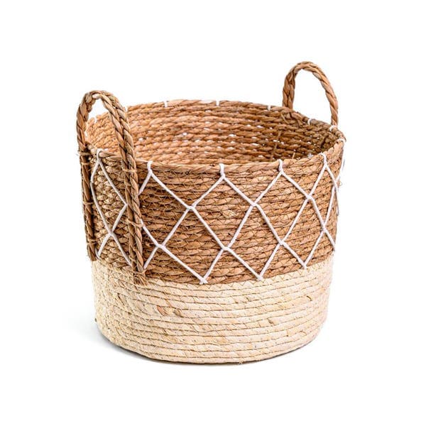 Cesto Fibra Palha e Creme Náutico 17,5x26 cm Alluria