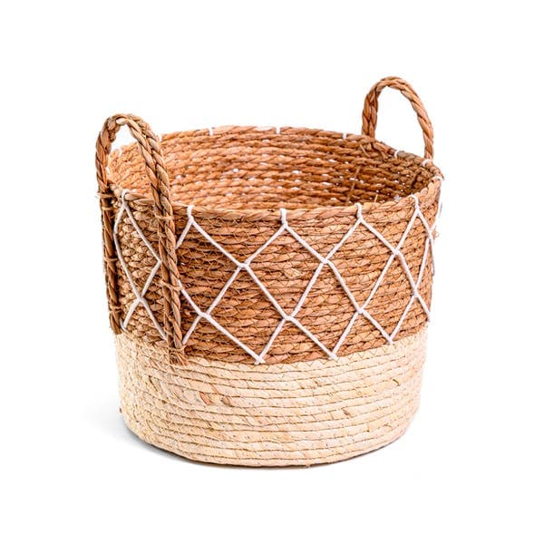 Cesto Fibra Palha e Creme Náutico 25x33 cm Alluria