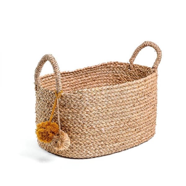 Cesto Fibra Palha Trujillo Pompom 18x24 cm Alluria