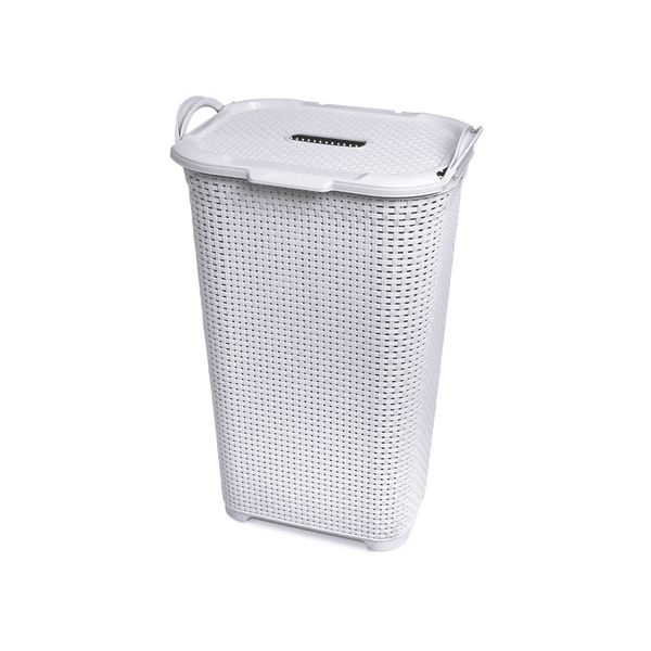 Cesto Rattan com Tampa Basculante Branco 50 L