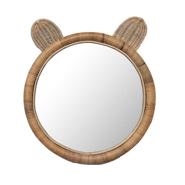 Espelho Infantil 38cm Rattan Com Moldura Urso Oikos