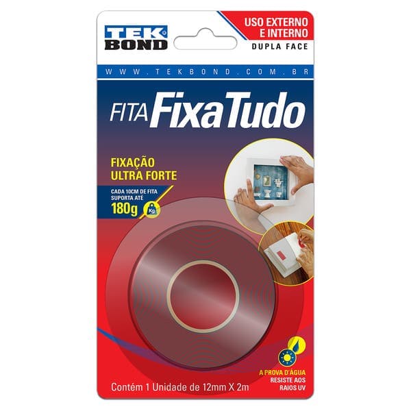Fita Dupla Face Fixa Tudo Externo 12mm x 2m Tekbond