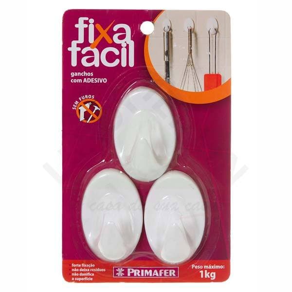 Gancho Adesivo 1kg Grande Plástico Branco Primafer