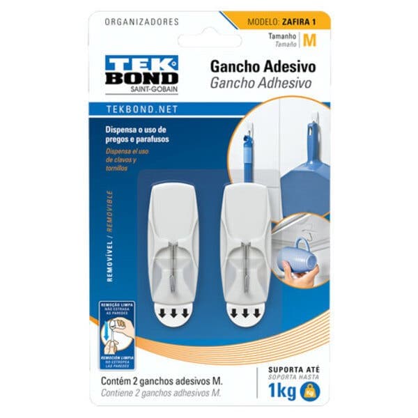 Gancho Adesivo até 1kg Branco Zafira 2 peças
