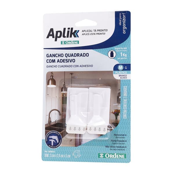 Gancho Adesivo Plástico ABS 5x3x2,4cm Branco Aliança