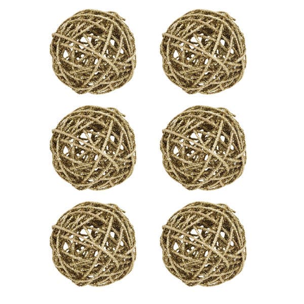 Kit Bola de Natal Dourada Rattan 10cm 6 Peças Cromus