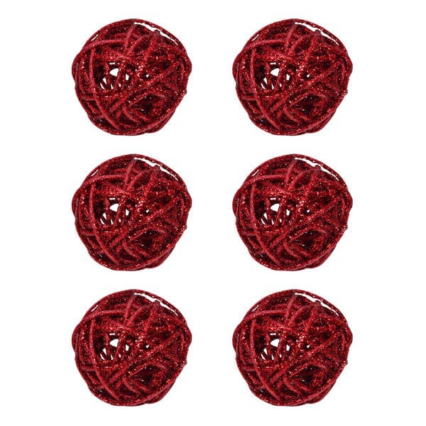 Kit Bola de Natal Vermelha Rattan 6cm 6 Peças Cromus