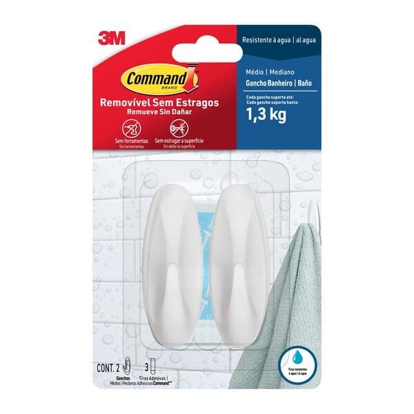 Kit Ganchos Polietileno Adesivo Branco Command