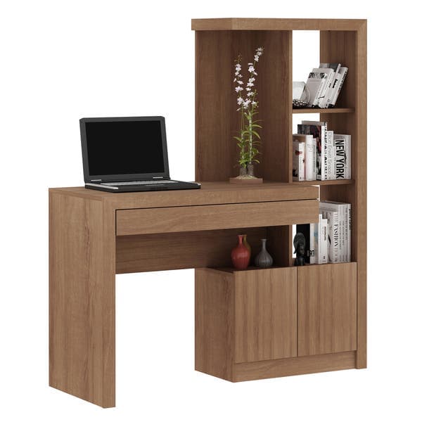Mesa com Estante Madeira Amêndoa TecnoMobili