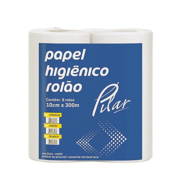 Papel Higiênico Branco 8 Rolos de 300m Pilar