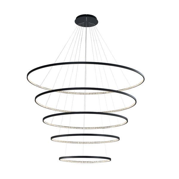 Pendente LED 5 Anéis Preto 157W Milano Hevvy