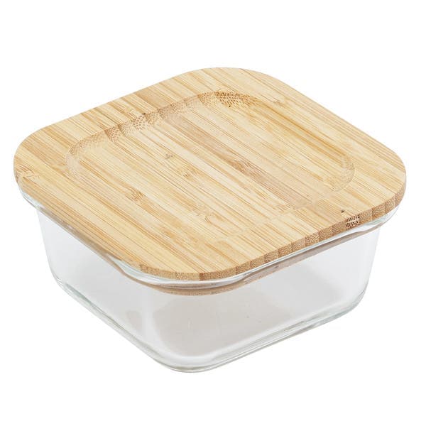 Pote de Vidro Quadrado com Tampa 320ML Bambu Oikos