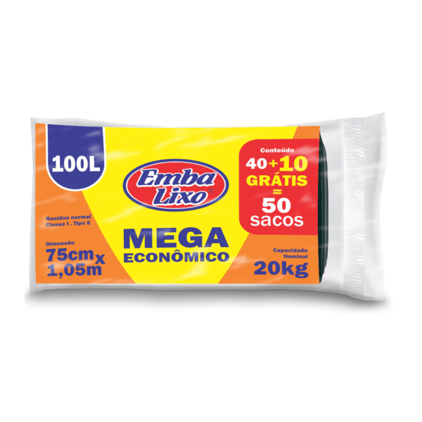 Saco de Lixo 100L Mega Economico 50 Sacos Embalixo