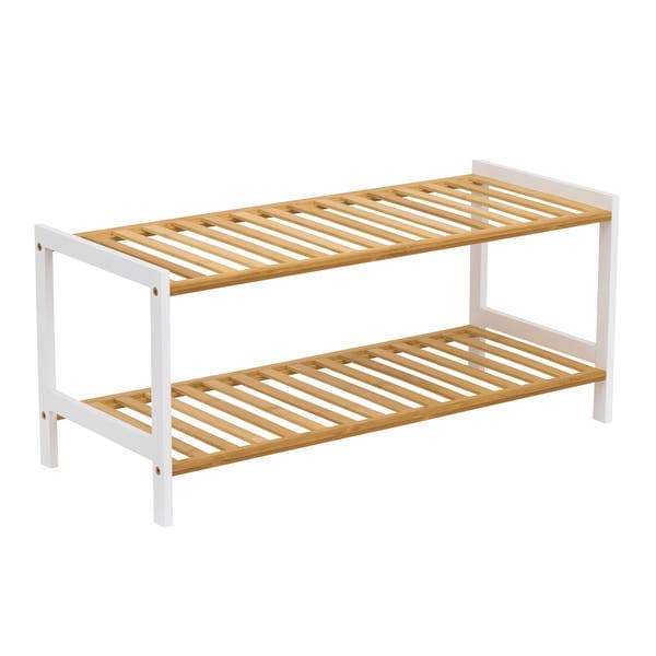Sapateira Bambu Branca e Bege 31x28x69cm Oikos