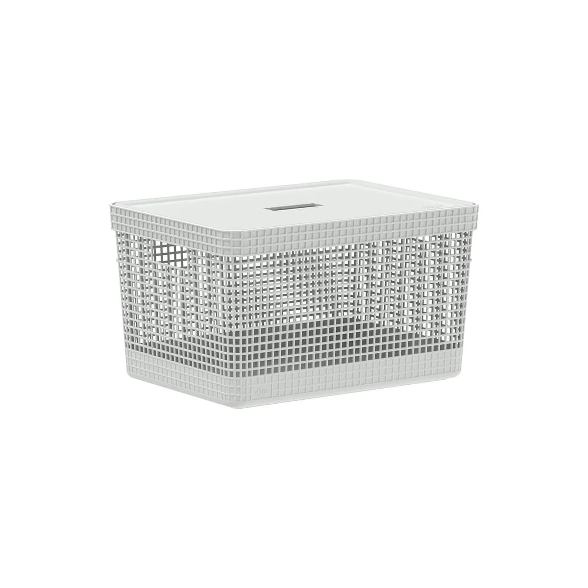 Cesto organizador Ou 20L com tampa Linha Grid — Branco Oceano