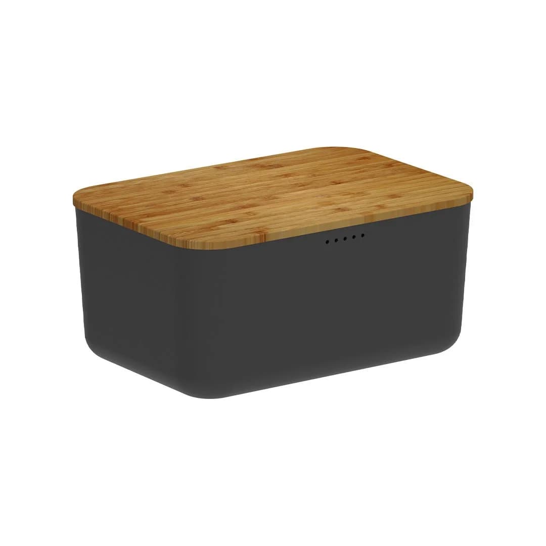 Porta Pão Ou com Tampa de Bambu Linha Lume — Preto