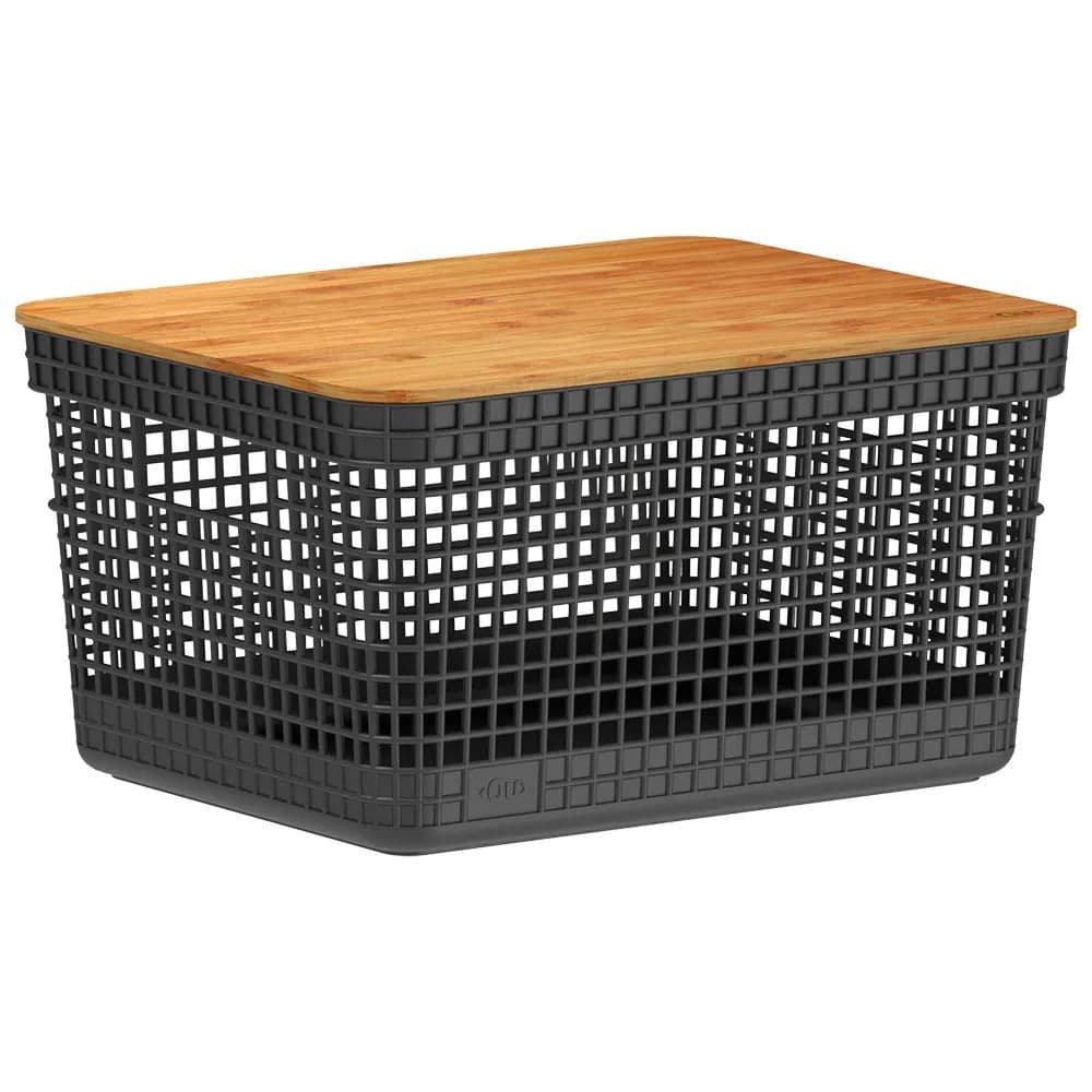 Cesto Grid com Tampa Bambu 8l Preto - Ou