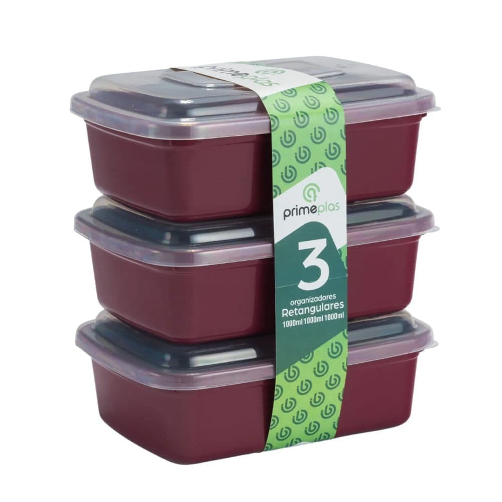 Jogo 3 Potes de Plásticos Vermelho - Prime