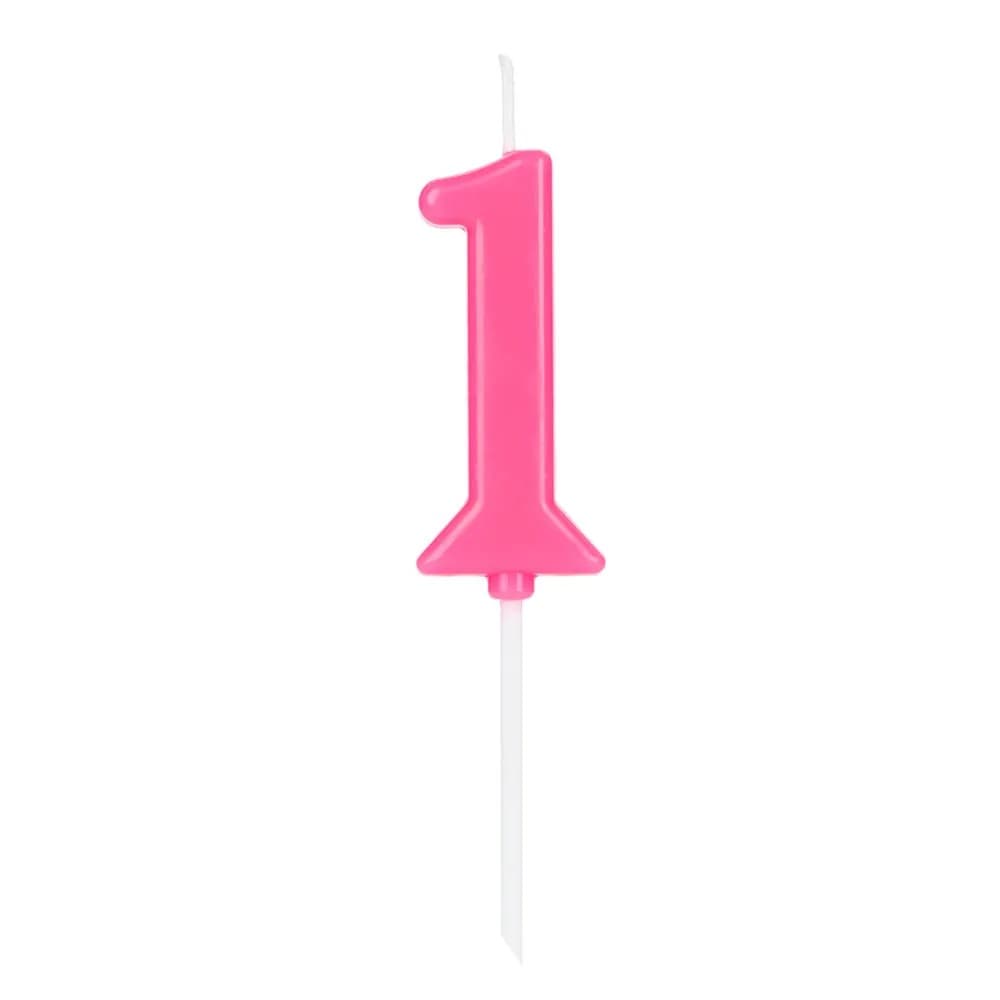 Vela Pick Número 1 Rosa - Silver Plastic