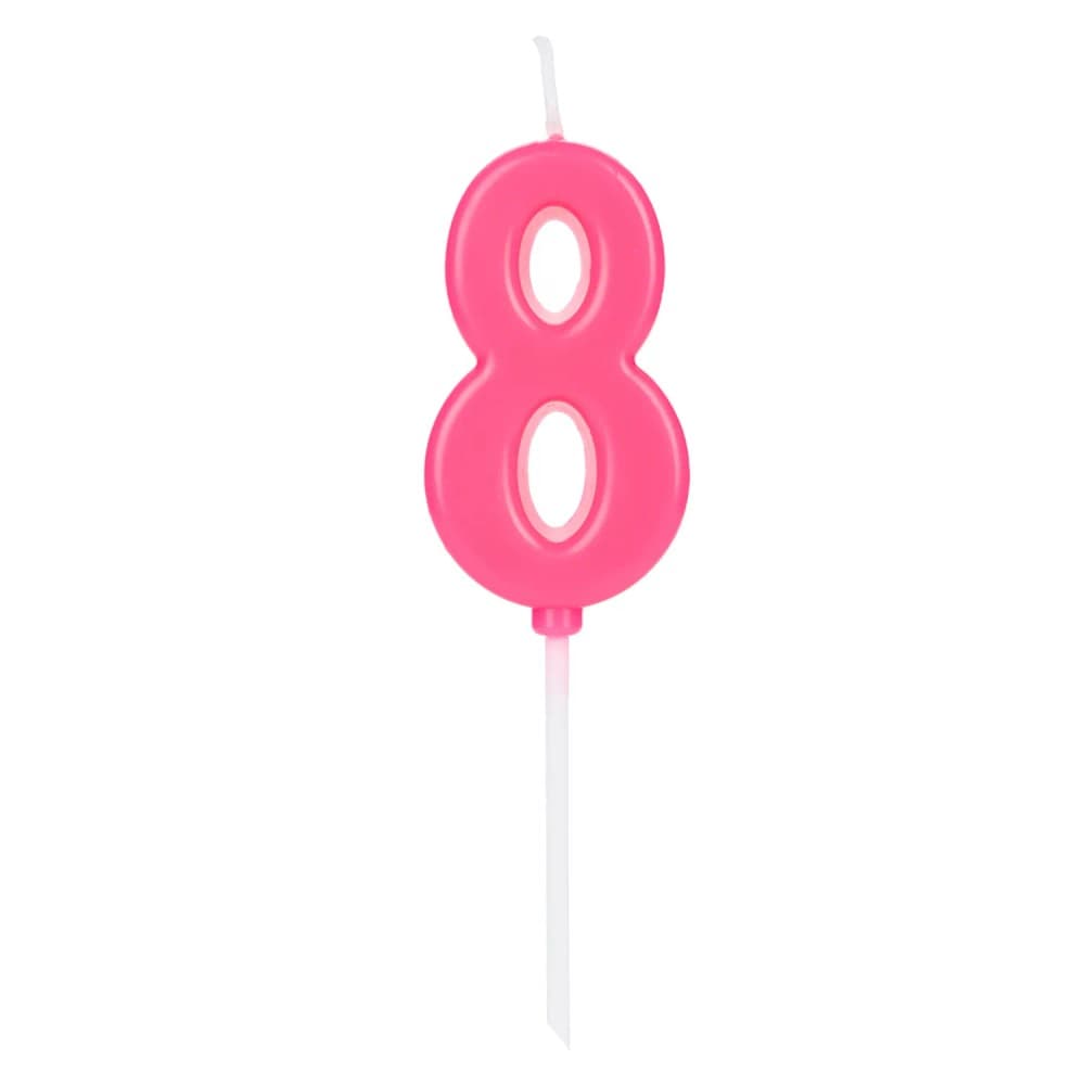 Vela Pick Número 8 Rosa - Silver Plastic