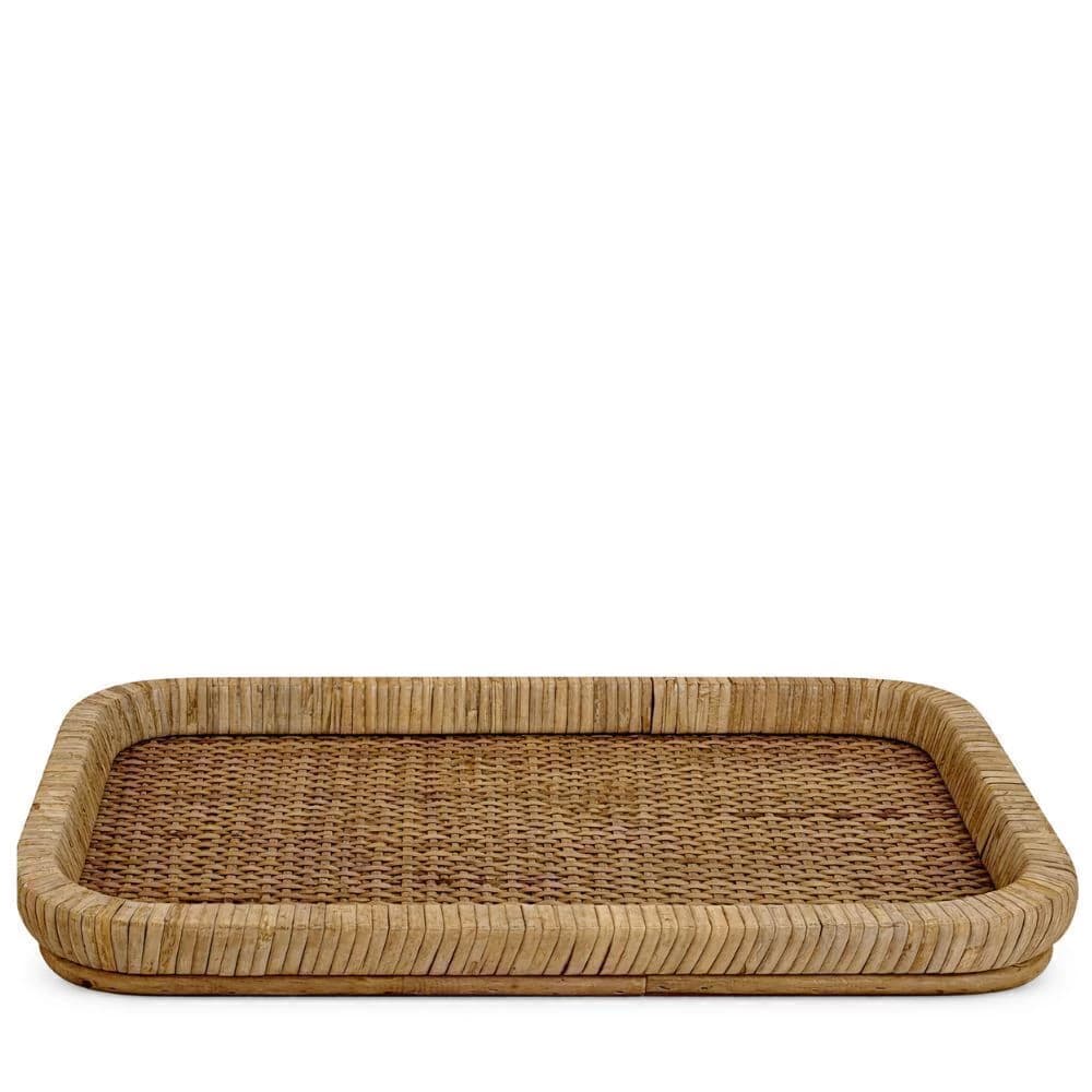 Bandeja de Madeira e Rattan 48x33x6cm