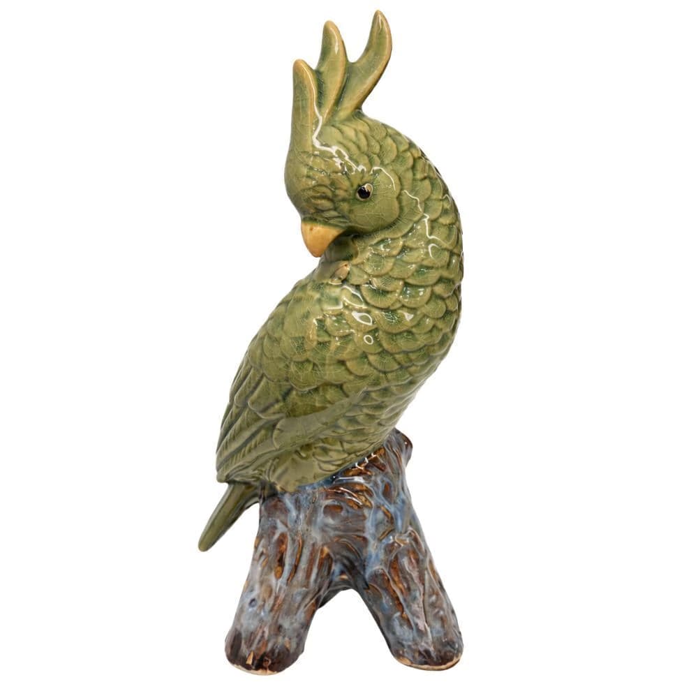 Cacatua Decorativa de Porcelana Verde 31x12cm