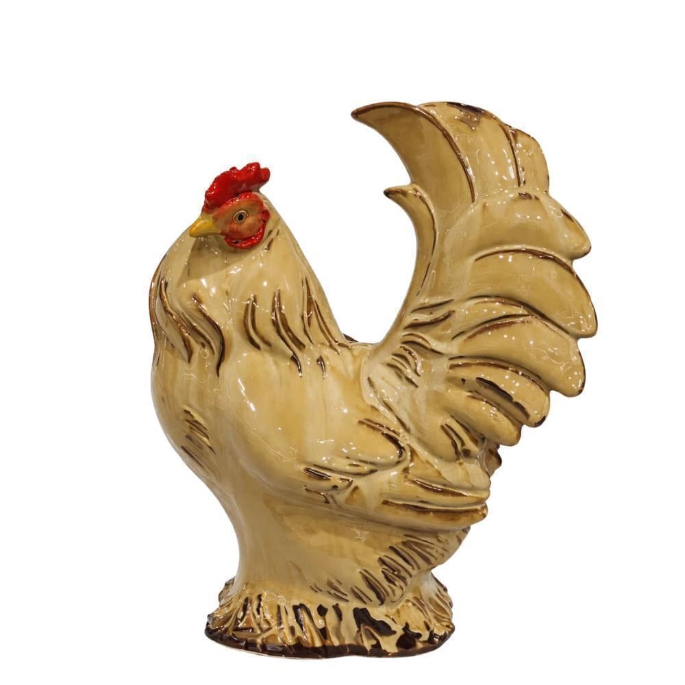 Galo Decorativo de Porcelana Bege