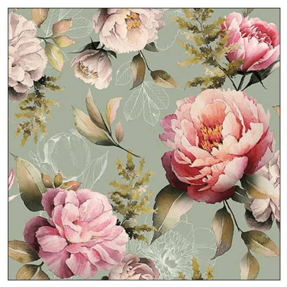 Guardanapo de Papel Peonies Green 33cm 20pçs