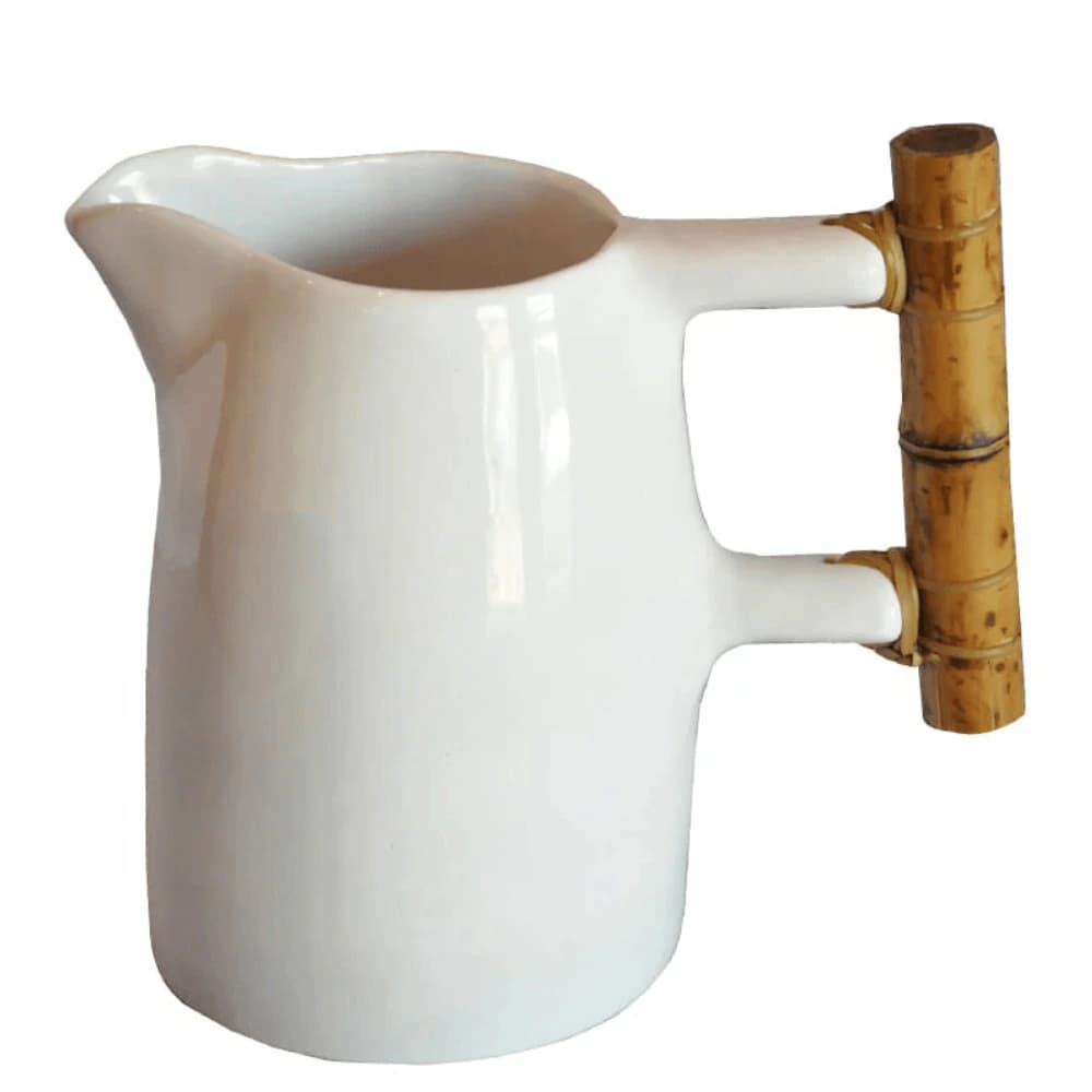 Jarra de Cerâmica com Alça de Bambu Branco 2l