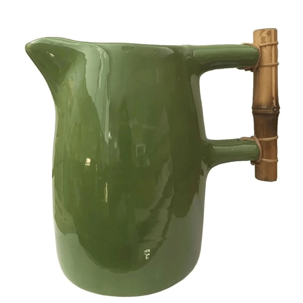 Jarra de Cerâmica com Alça de Bambu Verde 2l