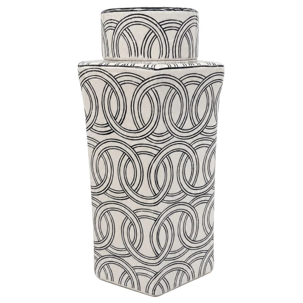 Potiche de Porcelana Branco e Preto 30x17cm