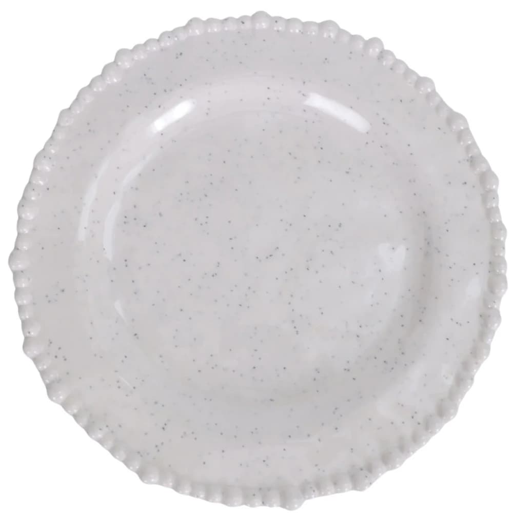 Prato Raso de Melamina Beads Branca 27cm 6pçs