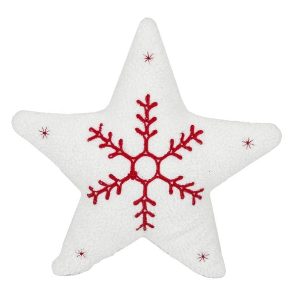 Almofada Estrela Floco de Neve Branca e Vermelha 40x40cm Cromus