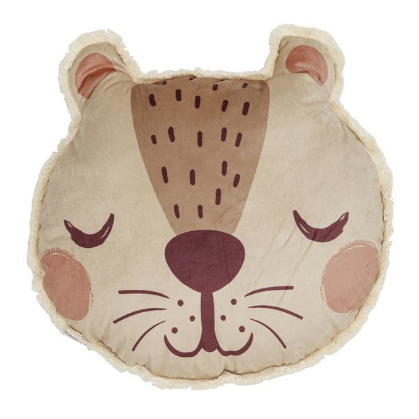 Almofada Oval Leão Tecido Bege 12x45 cm
