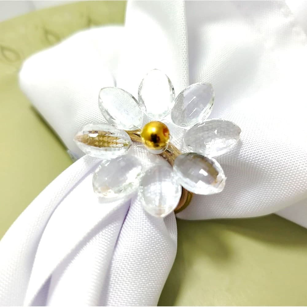 Argola Para Guardanapo Flor Cristal Dourado - Arts da Lo