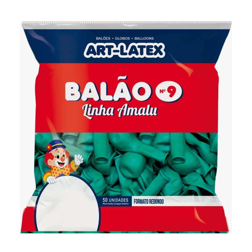 Balão Amalu Redondo 9 Liso Verde 50 Unidades - Art Latex