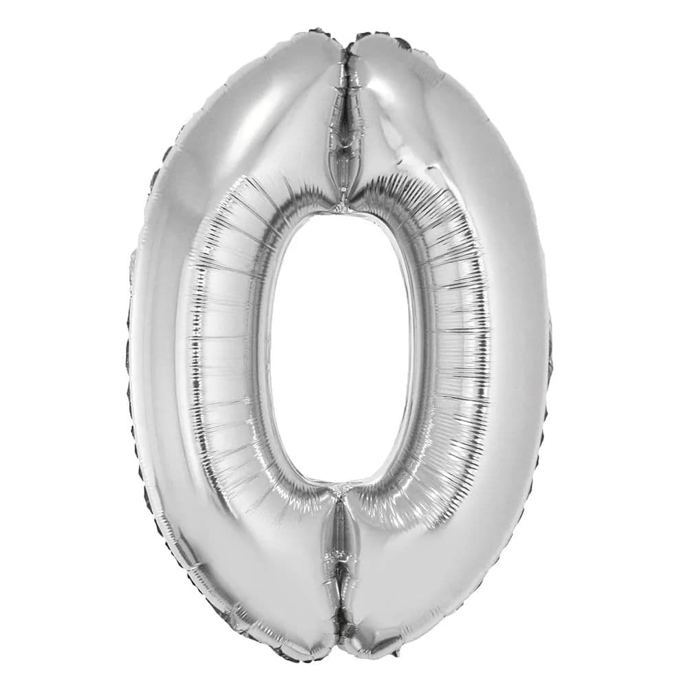 Balão Metalizado Número 0 Prata 34" - Silver Plastic