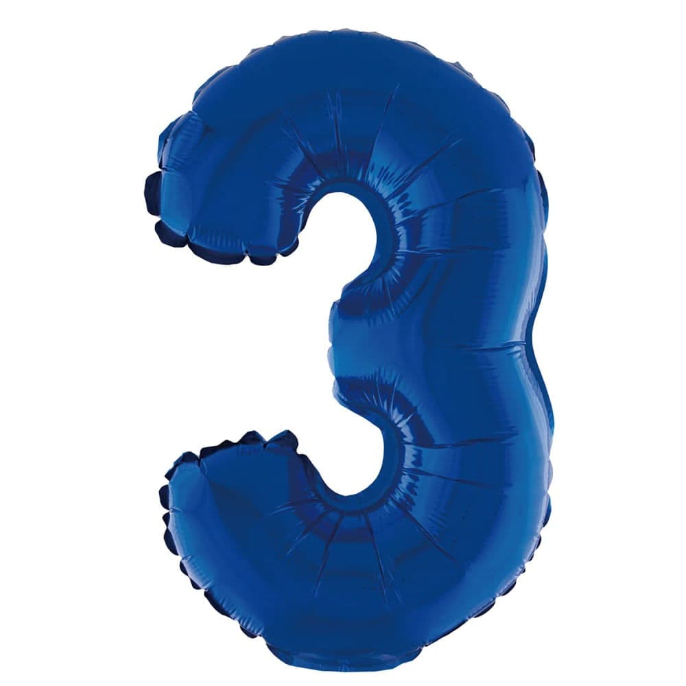 Balão Metalizado Número 3 Azul 20cm - Silver Plastic