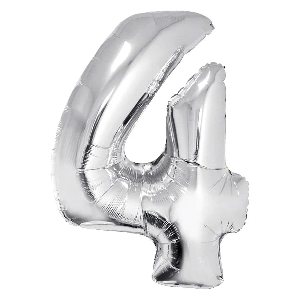 Balão Metalizado Número 4 Prata 34 Polegadas - Silver Plastic