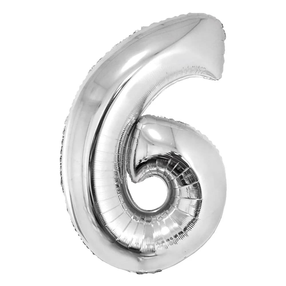 Balão Metalizado Número 6 Prata 34 - Silver Plastic