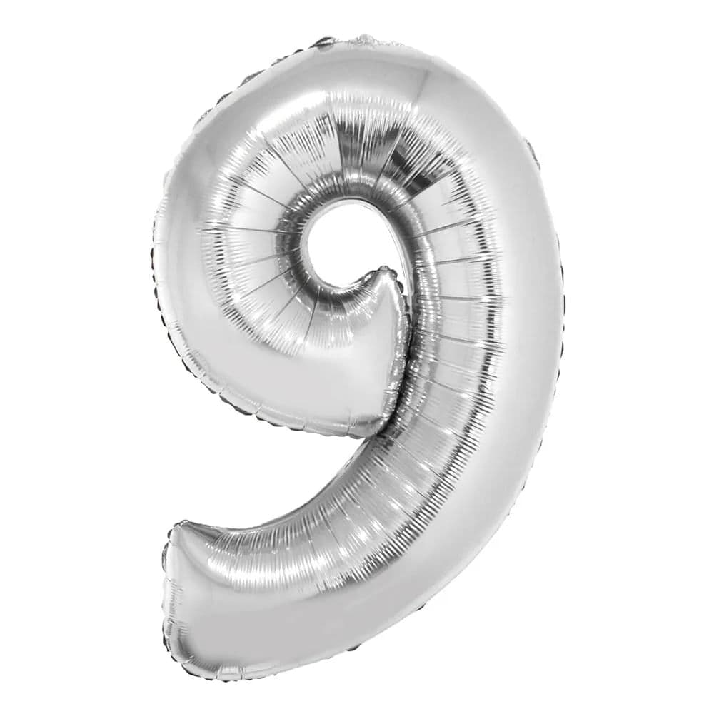 Balão Metalizado Número 9 Prata 34 Polegadas- Silver Plastic