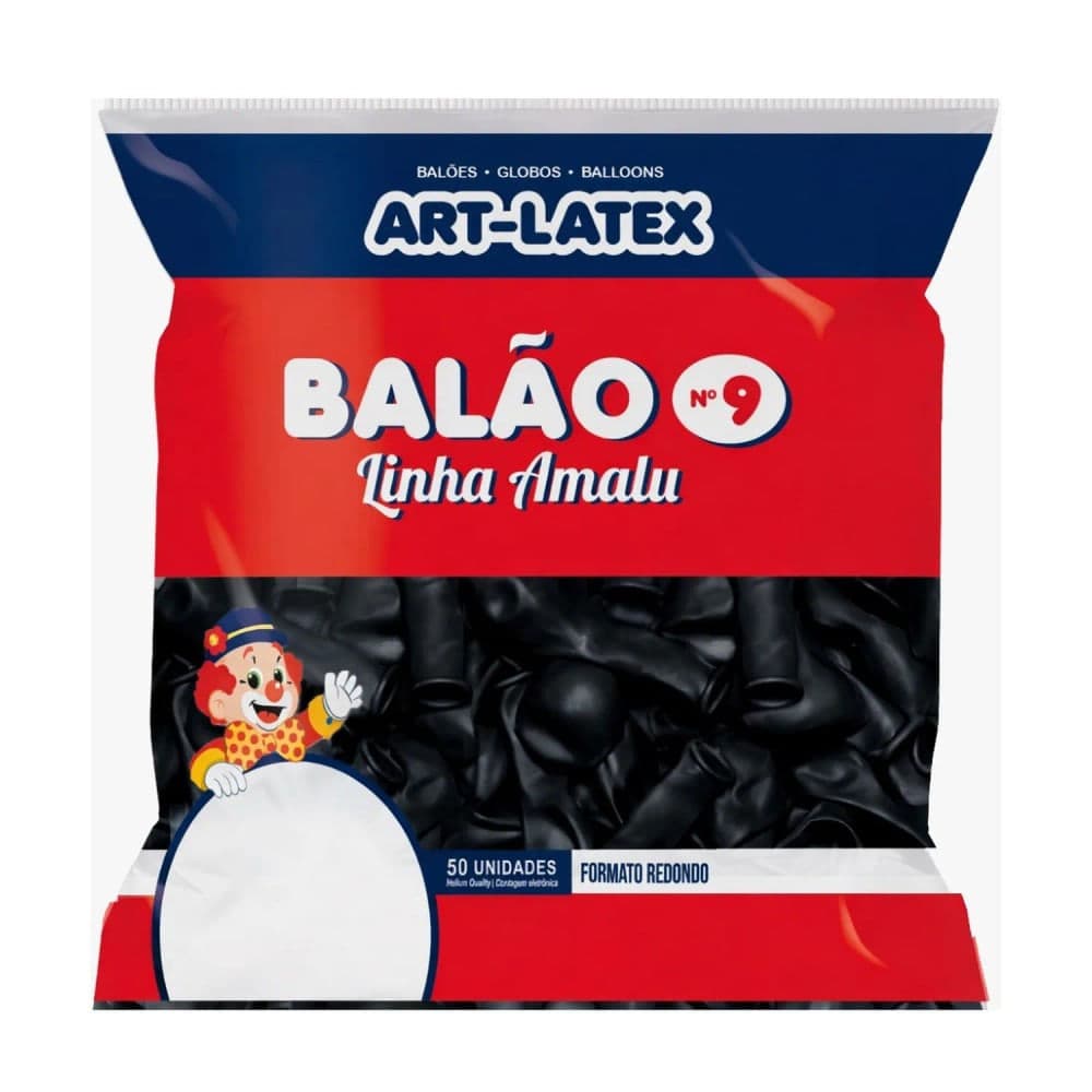 Balão Redondo 50 Unidades 9" Preto Liso - Art Latex
