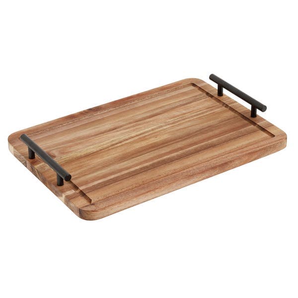 Bandeja De Acácia Com Alças De Metal Retangular 40Cm Oikos