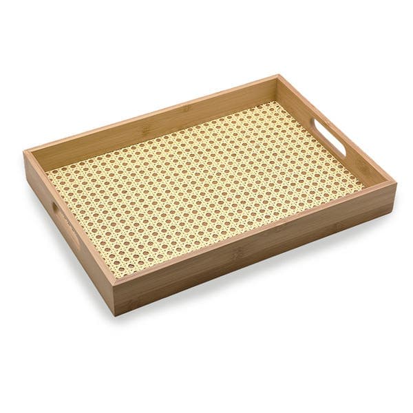 Bandeja de Bambu com Palha Retangular 45x35x5cm Oikos