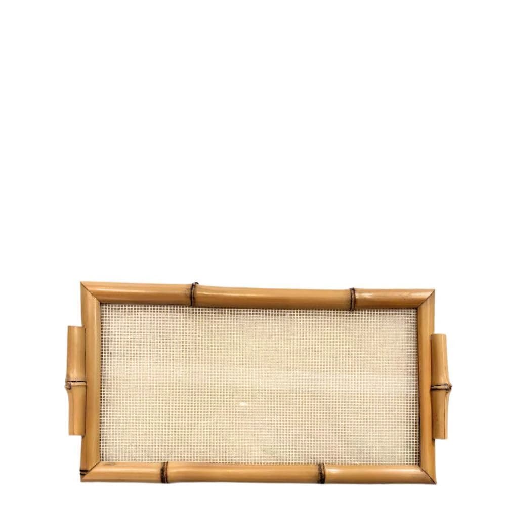 Bandeja de Bambu e Acrílico com Alça Palhinha 25x16cm