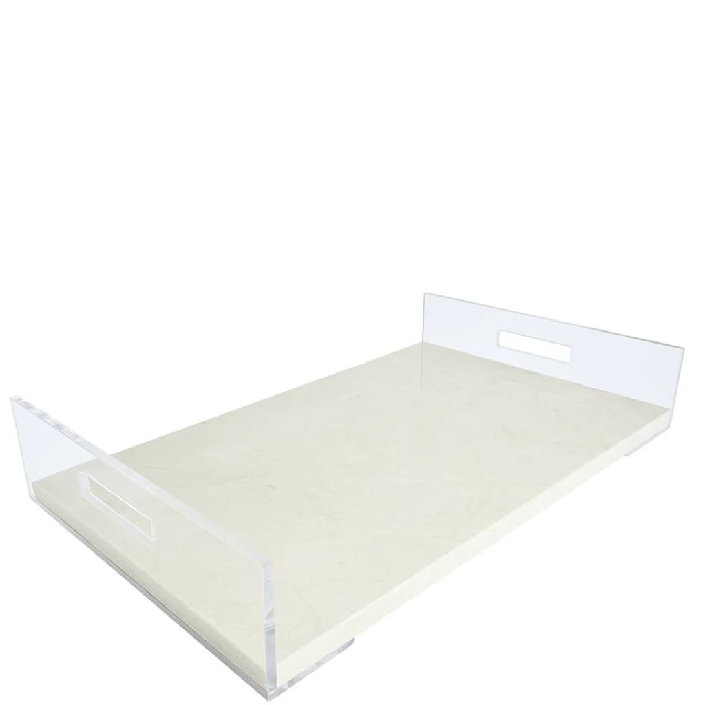 Bandeja de Mármore com Alça de Acrílico Branco Pigues 60x40x12cm