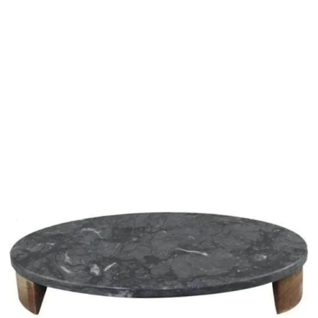 Bandeja de Mármore e Madeira Oval Preta 30x20x5cm